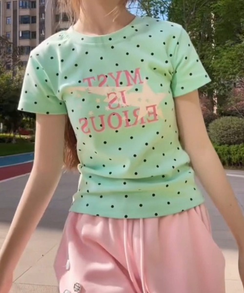 Vipoa(ヴィポア)の「スターロゴドットTシャツ(Tシャツ/カットソー・レディース・グリーン/ホワイト・FREE)」の7枚目の写真