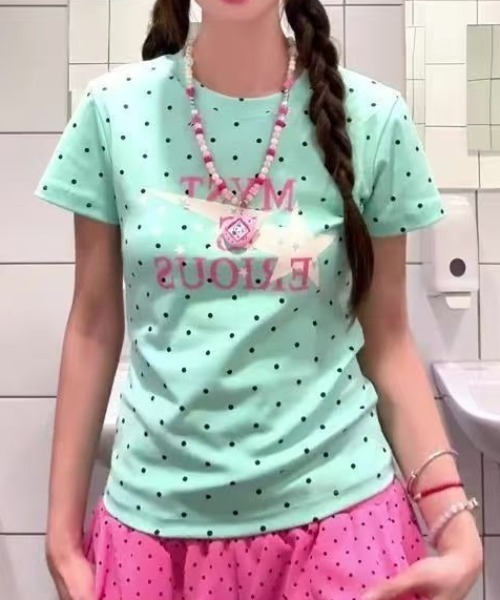 Vipoa(ヴィポア)の「スターロゴドットTシャツ(Tシャツ/カットソー・レディース・グリーン/ホワイト・FREE)」の5枚目の写真