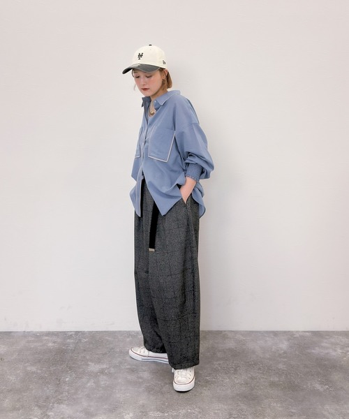 niko and...（ニコアンド）の「[MODE NORM CORE] ポコポコパイピングシャツ（シャツ/ブラウス・レディース・スモーク/アイボリー/サックスブルー・LARGE/MEDIUM）」の6枚目の写真