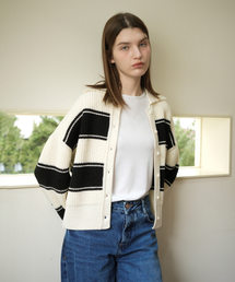 Wool Stripe Collar Knit Cardigan (cream)