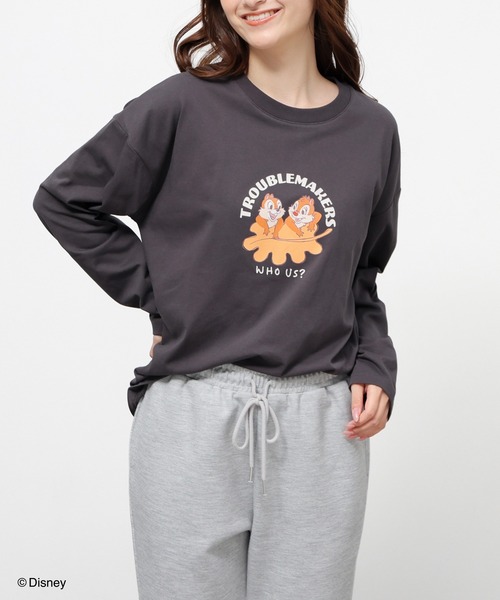 Honeys（ハニーズ）の「ディズニー／ゆるＴシャツ（Tシャツ/カットソー・レディース・ダークブルー/ピンク/ブラウン/パープル/スミクロ・L/LL/M/S/SS）」の2枚目の写真