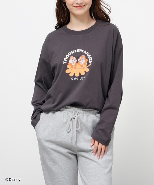 Honeys（ハニーズ）の「ディズニー／ゆるＴシャツ（Tシャツ/カットソー・レディース・ダークブルー/ピンク/ブラウン/パープル/スミクロ・L/LL/M/S/SS）」の6枚目の写真