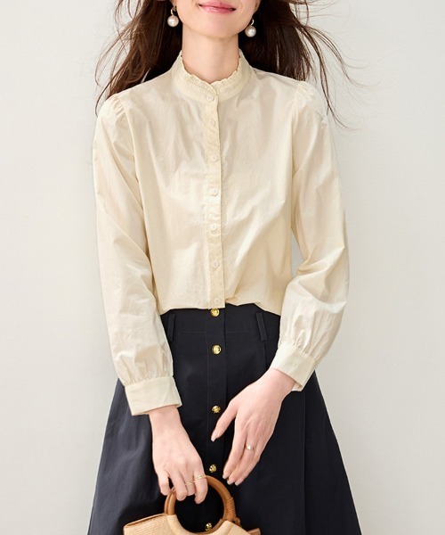 ONEP STAR(ワンピスター)の「レース切替スタンドカラー長袖シャツ(シャツ/ブラウス・レディース・ベージュ・MEDIUM/X-LARGE/LARGE)」の3枚目の写真