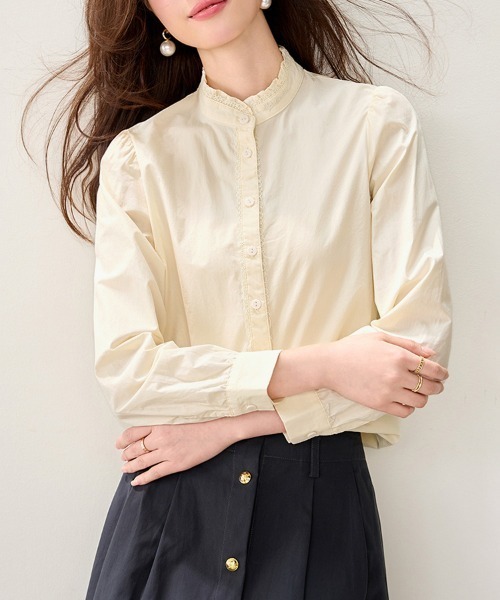 ONEP STAR(ワンピスター)の「レース切替スタンドカラー長袖シャツ(シャツ/ブラウス・レディース・ベージュ・MEDIUM/X-LARGE/LARGE)」の5枚目の写真