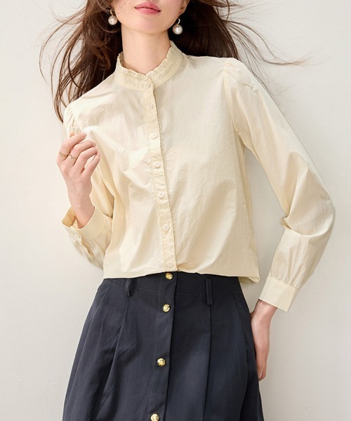 ONEP STAR(ワンピスター)の「レース切替スタンドカラー長袖シャツ(シャツ/ブラウス・レディース・ベージュ・MEDIUM/X-LARGE/LARGE)」の6枚目の写真