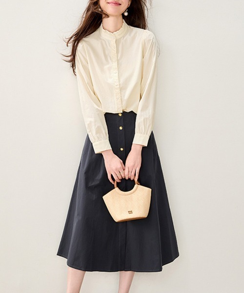 ONEP STAR(ワンピスター)の「レース切替スタンドカラー長袖シャツ(シャツ/ブラウス・レディース・ベージュ・MEDIUM/X-LARGE/LARGE)」の9枚目の写真