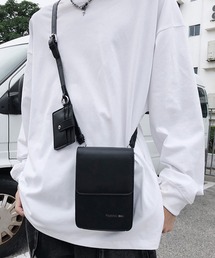 【カードケース付】フラップフェイクレザー縦型ショルダーバッグ/スマホショルダー