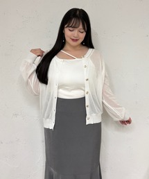 Louiosy（ルオシー）の「【Louiosy】【大きいサイズ】ニュアンスゴールドボタンシアーカーデ（カーディガン/ボレロ）」