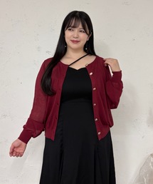 Louiosy（ルオシー）の「【Louiosy】【大きいサイズ】ニュアンスゴールドボタンシアーカーデ（カーディガン/ボレロ）」