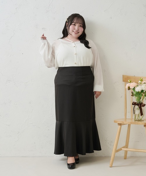 Louiosy（ルオシー）の「【Louiosy】【大きいサイズ】ニュアンスゴールドボタンシアーカーデ（カーディガン/ボレロ・レディース・オフホワイト/ピンク/ボルドー・3L/4L/X-LARGE）」の10枚目の写真