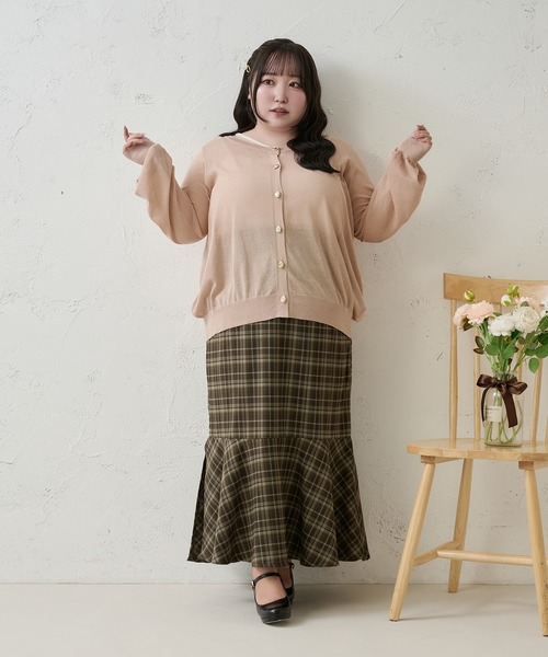 Louiosy（ルオシー）の「【Louiosy】【大きいサイズ】ニュアンスゴールドボタンシアーカーデ（カーディガン/ボレロ・レディース・オフホワイト/ピンク/ボルドー・3L/4L/X-LARGE）」の18枚目の写真