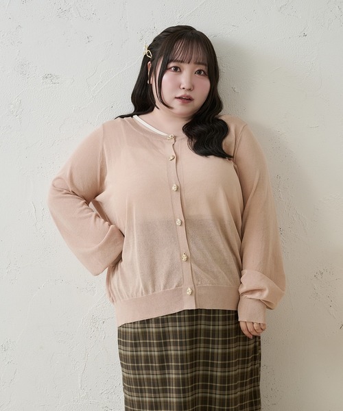 Louiosy（ルオシー）の「【Louiosy】【大きいサイズ】ニュアンスゴールドボタンシアーカーデ（カーディガン/ボレロ・レディース・オフホワイト/ピンク/ボルドー・3L/4L/X-LARGE）」の20枚目の写真