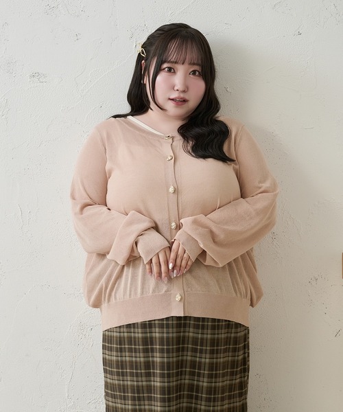 Louiosy（ルオシー）の「【Louiosy】【大きいサイズ】ニュアンスゴールドボタンシアーカーデ（カーディガン/ボレロ・レディース・オフホワイト/ピンク/ボルドー・3L/4L/X-LARGE）」の21枚目の写真