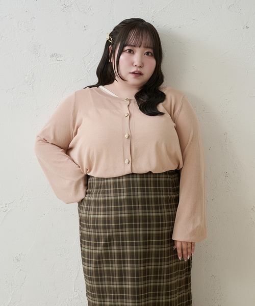 Louiosy（ルオシー）の「【Louiosy】【大きいサイズ】ニュアンスゴールドボタンシアーカーデ（カーディガン/ボレロ・レディース・オフホワイト/ピンク/ボルドー・3L/4L/X-LARGE）」の22枚目の写真