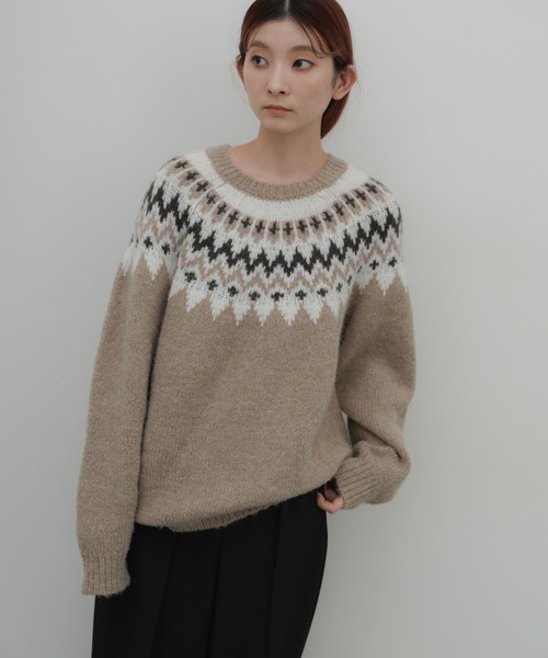 select MOCA（セレクトモカ）の「クルーネックノルディックニット（ニット/セーター・レディース・グレー/ブラック/グレイッシュベージュ・FREE）」の3枚目の写真