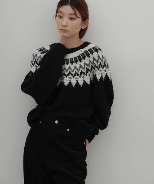 select MOCA（セレクトモカ）の「クルーネックノルディックニット（ニット/セーター・レディース・グレー/ブラック/グレイッシュベージュ・FREE）」の9枚目の写真