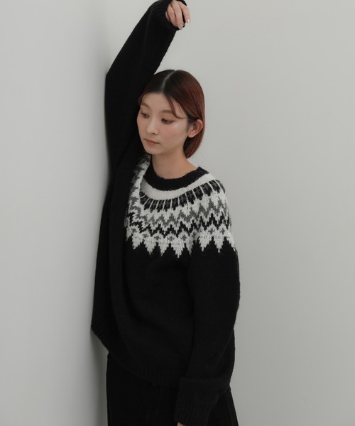 select MOCA（セレクトモカ）の「クルーネックノルディックニット（ニット/セーター・レディース・グレー/ブラック/グレイッシュベージュ・FREE）」の14枚目の写真
