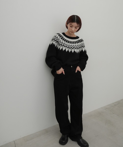 select MOCA（セレクトモカ）の「クルーネックノルディックニット（ニット/セーター・レディース・グレー/ブラック/グレイッシュベージュ・FREE）」の11枚目の写真