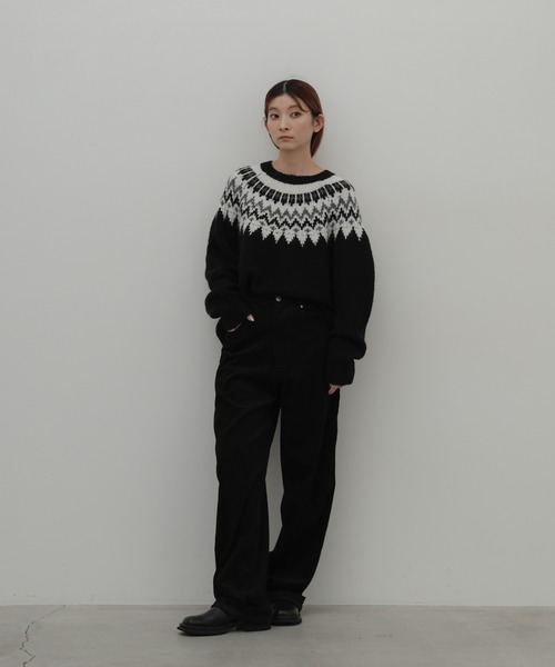 select MOCA（セレクトモカ）の「クルーネックノルディックニット（ニット/セーター・レディース・グレー/ブラック/グレイッシュベージュ・FREE）」の4枚目の写真