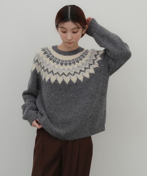 select MOCA（セレクトモカ）の「クルーネックノルディックニット（ニット/セーター・レディース・グレー/ブラック/グレイッシュベージュ・FREE）」の16枚目の写真