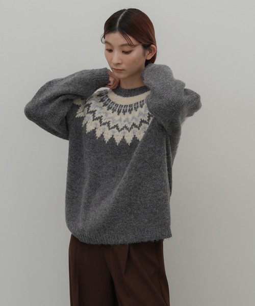 select MOCA（セレクトモカ）の「クルーネックノルディックニット（ニット/セーター・レディース・グレー/ブラック/グレイッシュベージュ・FREE）」の18枚目の写真