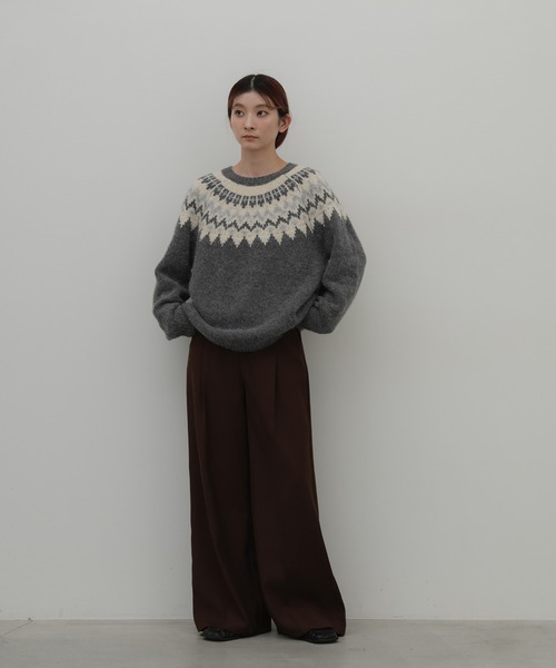 select MOCA（セレクトモカ）の「クルーネックノルディックニット（ニット/セーター・レディース・グレー/ブラック/グレイッシュベージュ・FREE）」の5枚目の写真