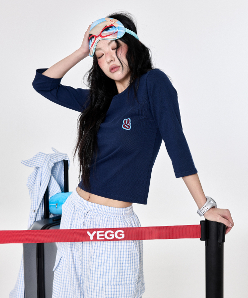 YEGG(イェグ)の「7スリーブトップス(Tシャツ/カットソー・レディース・ライトイエロー/ネイビー・FREE)」の3枚目の写真