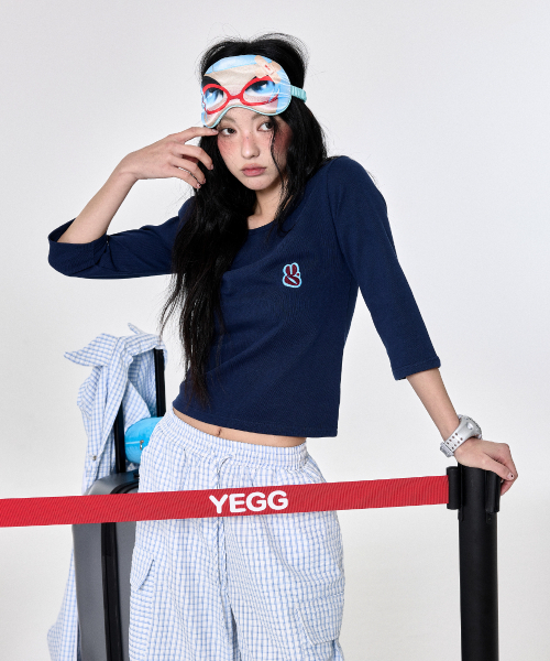 YEGG(イェグ)の「7スリーブトップス(Tシャツ/カットソー・レディース・ライトイエロー/ネイビー・FREE)」の10枚目の写真