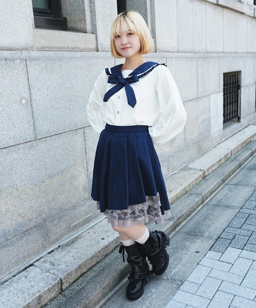 axes femme POETIQUE(アクシーズファムポエティック)の「イレヘムプリーツミドルSK(スカート・レディース・ネイビー/ピンク・MEDIUM)」の13枚目の写真