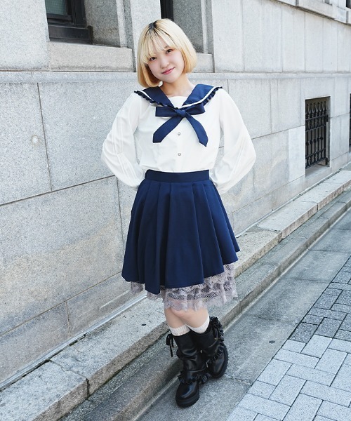 axes femme POETIQUE(アクシーズファムポエティック)の「イレヘムプリーツミドルSK(スカート・レディース・ネイビー/ピンク・MEDIUM)」の14枚目の写真