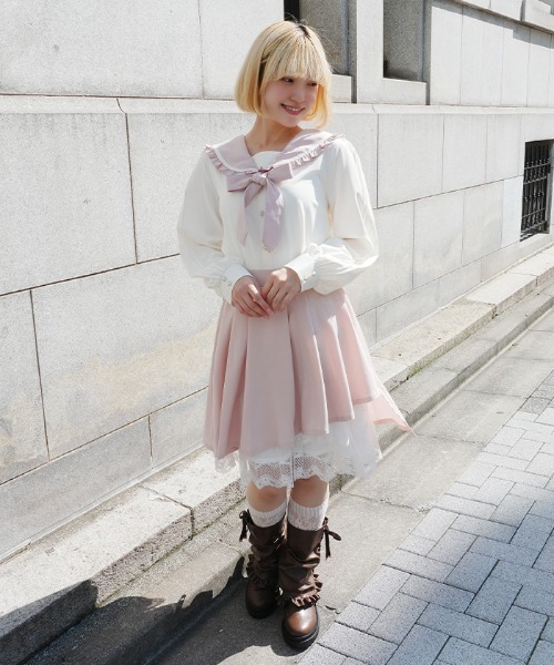axes femme POETIQUE(アクシーズファムポエティック)の「イレヘムプリーツミドルSK(スカート・レディース・ネイビー/ピンク・MEDIUM)」の16枚目の写真