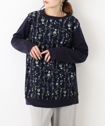 BRODIAEA 日本製 異素材切り替え花柄チュニックプルオーバー 長袖
