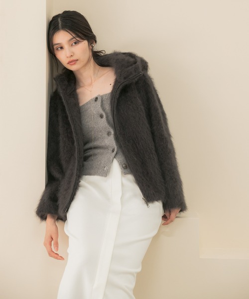 URBAN RESEARCH ROSSO WOMEN(アーバンリサーチ ロッソ)の「カシミヤ混ファーフードコート(その他アウター・レディース・チャコールグレー/アイボリー・FREE)」の1枚目の写真
