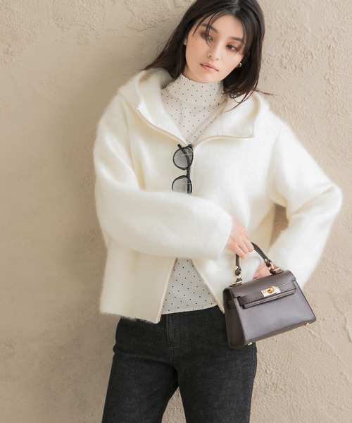 URBAN RESEARCH ROSSO WOMEN(アーバンリサーチ ロッソ)の「カシミヤ混ファーフードコート(その他アウター・レディース・チャコールグレー/アイボリー・FREE)」の2枚目の写真