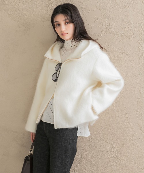 URBAN RESEARCH ROSSO WOMEN(アーバンリサーチ ロッソ)の「カシミヤ混ファーフードコート(その他アウター・レディース・チャコールグレー/アイボリー・FREE)」の17枚目の写真
