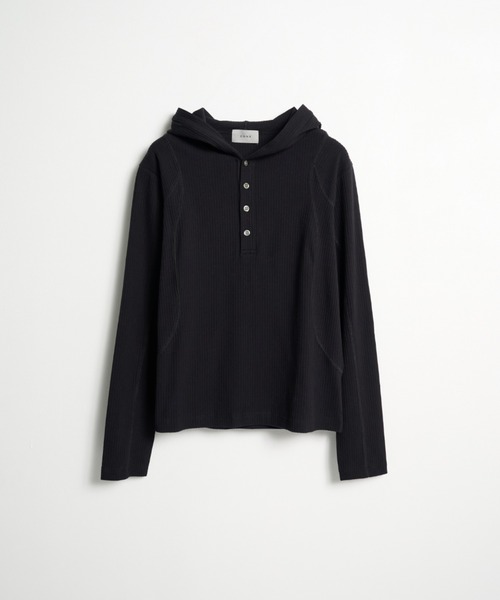 CONZ(コンズ)の「hooded rib long sleeve tee(パーカー・メンズ・ブラック/ライトグレー・2/1/3)」の3枚目の写真