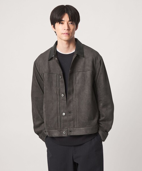 green label relaxing(グリーンレーベルリラクシング)の「スエードライク ファーストタイプ ジャケット(ブルゾン・メンズ・オリーブ/ダークグレー・M/L/S/XL)」の1枚目の写真