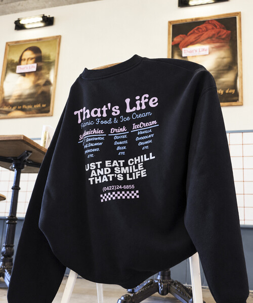 FREAK'S STORE(フリークスストア)の「限定展開 Thats Life SWT クルーネック スウェット(スウェット・メンズ・ブラック/ネイビー/グレー/ピンク・LARGE/SMALL/MEDIUM)」の2枚目の写真