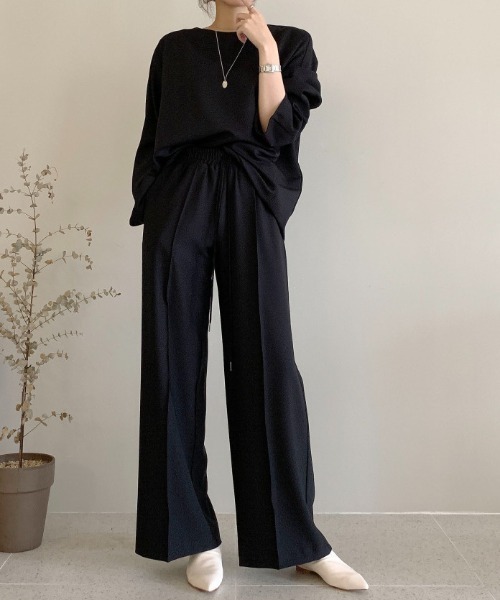 Aelina(エリナ)の「クルーネック長袖Tシャツ&ウエストゴムパンツセットアップ(セットアップ・レディース・ベージュ/ブラック・FREE)」の20枚目の写真