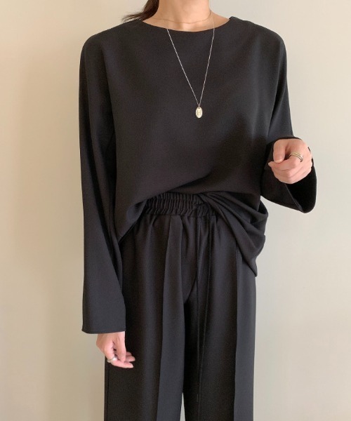 Aelina(エリナ)の「クルーネック長袖Tシャツ&ウエストゴムパンツセットアップ(セットアップ・レディース・ベージュ/ブラック・FREE)」の7枚目の写真