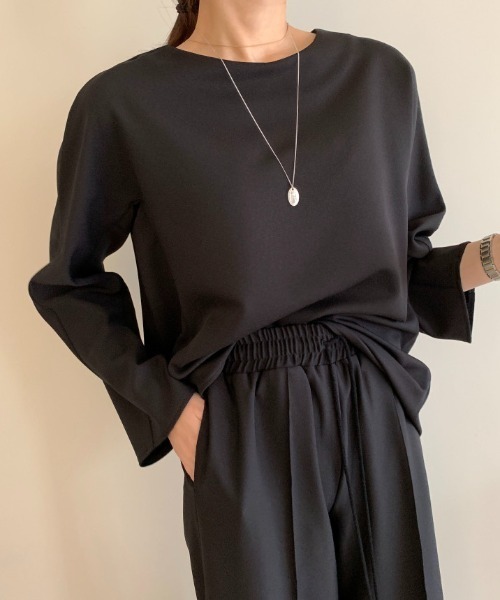 Aelina(エリナ)の「クルーネック長袖Tシャツ&ウエストゴムパンツセットアップ(セットアップ・レディース・ベージュ/ブラック・FREE)」の8枚目の写真