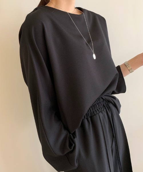 Aelina(エリナ)の「クルーネック長袖Tシャツ&ウエストゴムパンツセットアップ(セットアップ・レディース・ベージュ/ブラック・FREE)」の10枚目の写真