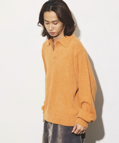 FREAK'S STORE(フリークスストア)の「ブークレ シャギー メランジ スキッパー プルオーバーニット(ニット/セーター・メンズ・ブラック/ブラウン/イエロー/ライトグレー・MEDIUM/LARGE)」の4枚目の写真