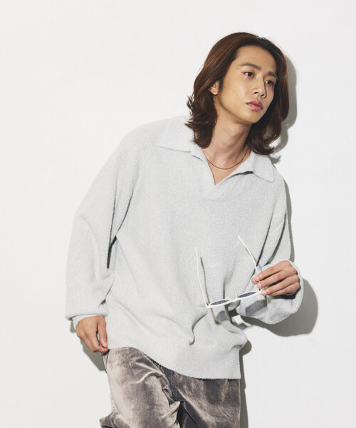 FREAK'S STORE(フリークスストア)の「ブークレ シャギー メランジ スキッパー プルオーバーニット(ニット/セーター・メンズ・ブラック/ブラウン/イエロー/ライトグレー・MEDIUM/LARGE)」の3枚目の写真
