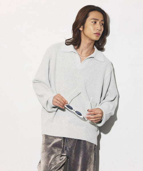 FREAK'S STORE(フリークスストア)の「ブークレ シャギー メランジ スキッパー プルオーバーニット(ニット/セーター・メンズ・ブラック/ブラウン/イエロー/ライトグレー・MEDIUM/LARGE)」の19枚目の写真