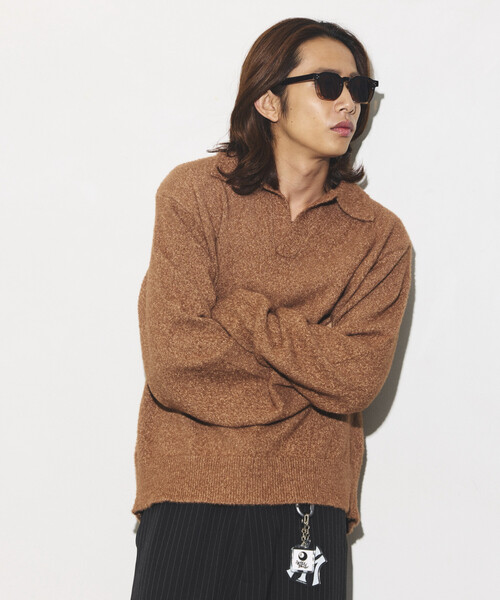 FREAK'S STORE(フリークスストア)の「ブークレ シャギー メランジ スキッパー プルオーバーニット(ニット/セーター・メンズ・ブラック/ブラウン/イエロー/ライトグレー・MEDIUM/LARGE)」の9枚目の写真