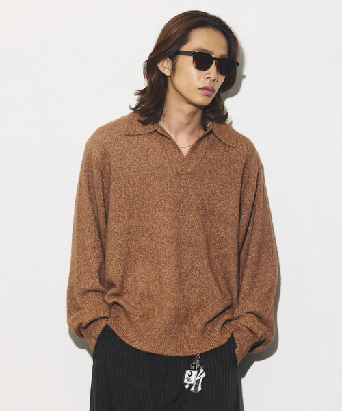 FREAK'S STORE(フリークスストア)の「ブークレ シャギー メランジ スキッパー プルオーバーニット(ニット/セーター・メンズ・ブラック/ブラウン/イエロー/ライトグレー・MEDIUM/LARGE)」の5枚目の写真