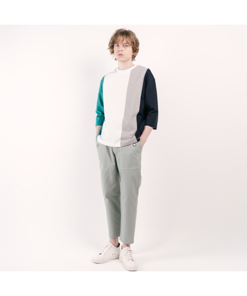 CUSTOMUS(カスタムアース)の「4カラー ミックス 綿 分割 7部 ラウンド Tシャツ CXS25SKRT306 GRN(Tシャツ/カットソー・メンズ・グリーン・LARGE/MEDIUM/X-LARGE)」の2枚目の写真