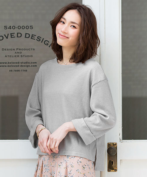 Pierrot（ピエロ）の「ワイドスリーブ ニットソー トップス（ニット/セーター・レディース・オフホワイト/グレー/ピンク/ベージュ/ネイビー・M/L）」の3枚目の写真