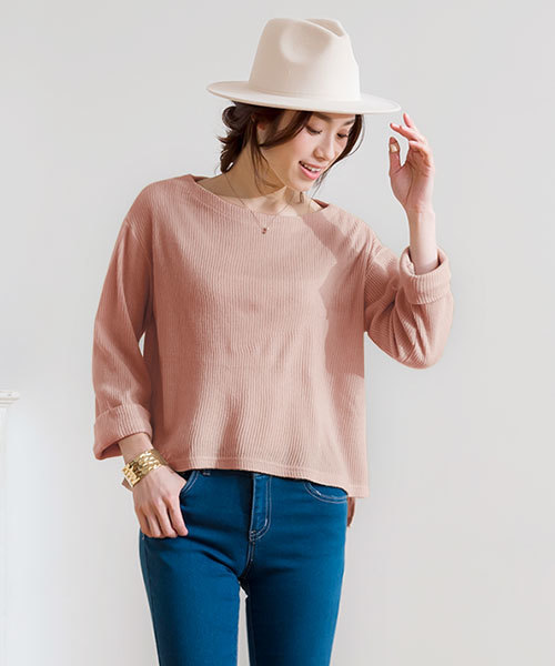 Pierrot（ピエロ）の「ワイドスリーブ ニットソー トップス（ニット/セーター・レディース・オフホワイト/グレー/ピンク/ベージュ/ネイビー・M/L）」の5枚目の写真